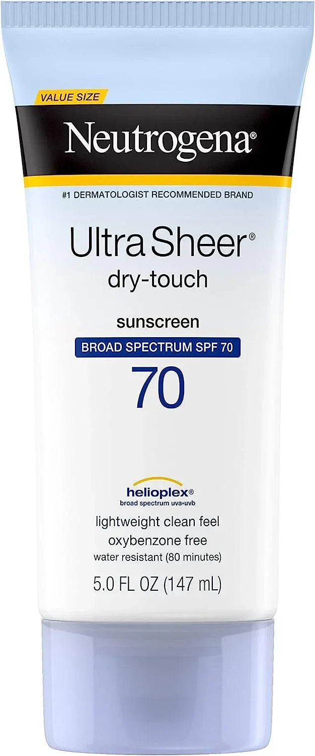 Neutrogena Ultra Sheer Dry-Touch Sunscreen Lotion, Broad Spectrum SPF 70 UVA/UVB Protection, Oxybenzone-Free, Light, Water Resistant, Non-Comedogenic & Non-Greasy 147ml - The Beauty League Pakistan