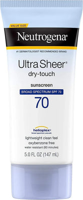 Neutrogena Ultra Sheer Dry-Touch Sunscreen Lotion, Broad Spectrum SPF 70 UVA/UVB Protection, Oxybenzone-Free, Light, Water Resistant, Non-Comedogenic & Non-Greasy 147ml - The Beauty League Pakistan