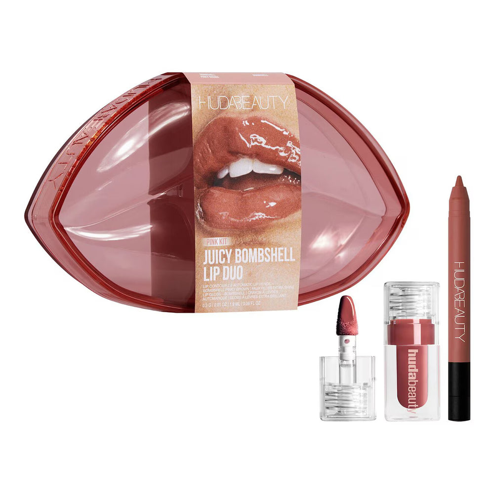 Huda Beauty Juicy Bombshell Lip Duo with lip gloss, lipstick, and lip liner- the beauty league pakistan- buy huda beauty juicy bombshell lip duo pakistan