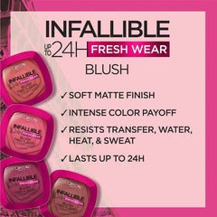 Loreal Infallible Up to 24H Fresh Wear Soft Matte Blush- 05 Fearless Coral - The Beauty League Pakistan