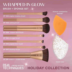 Real Techniques Wrapped In Glow Brush + Sponge 9 Piece Holiday Gift Set