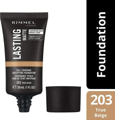 Rimmel London- Lasting Finish Matte Foundation, 203 True Beige, 30ml - The Beauty League Pakistan