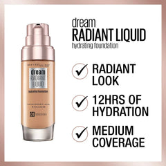 Maybelline- Dream Radiant Liquid Hydrating Foundation 04 Light Porcelain - The Beauty League Pakistan