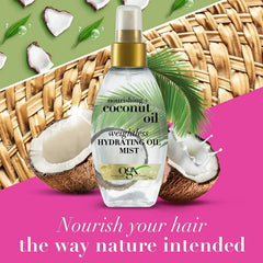 OGX- Hair Oil, Nourishing+ Coconut Oil, Weightless Hydrating Oil Mist, Spray, 118 ml - The Beauty League Pakistan