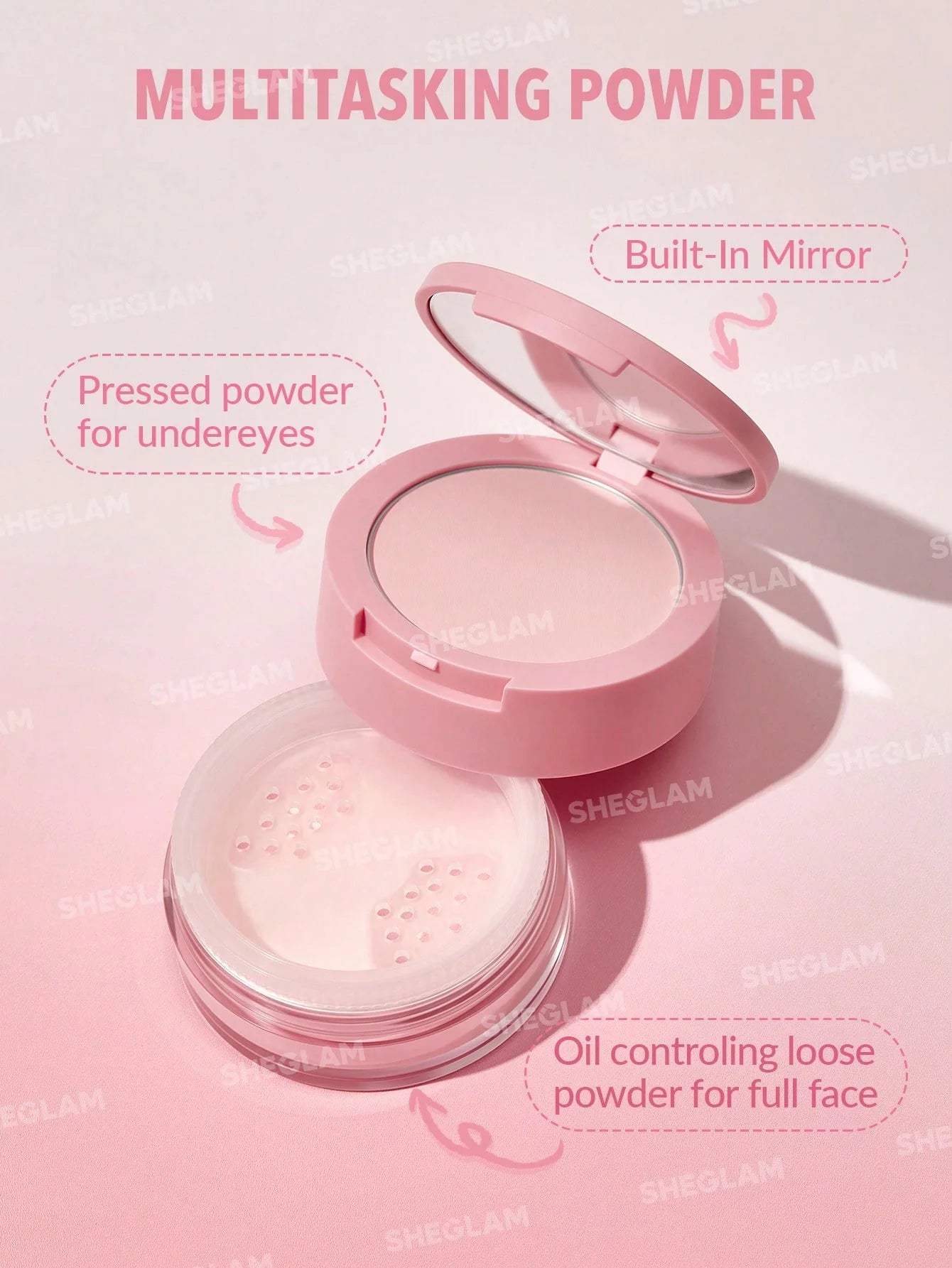 SHEGLAM Insta-Ready Face & Under Eye Setting Powder Duo-Bubblegum 2 In 1