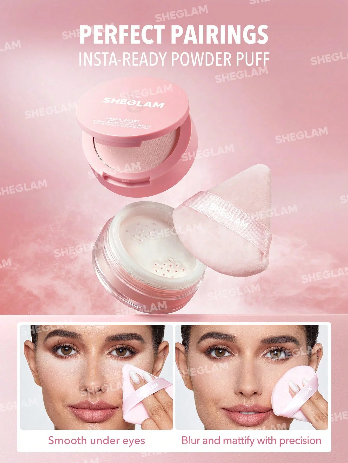 SHEGLAM Insta-Ready Face & Under Eye Setting Powder Duo-Bubblegum 2 In 1