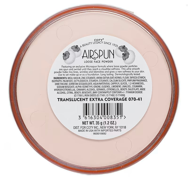 Coty Airspun- Loose Face Powder, Translucent Extra Coverage 070-41,(35 g)
