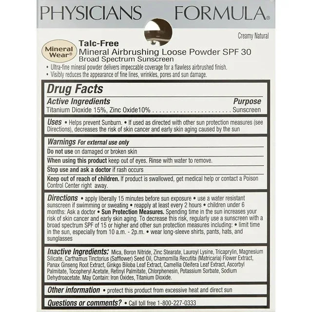 Physicians Formula Mineral Wear® Talc-Free Mineral Airbrushing Loose Powder SPF 30, Creamy Natural - The Beauty League Pakistan