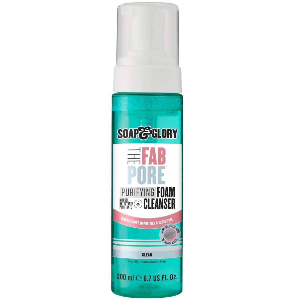 Soap & Glory The Fab Pore Purifying Foam Face Cleanser - Salicylic Acid & Witch Hazel Face Wash - Soft & Creamy Cleansing Foam for Oily Skin (200ml)