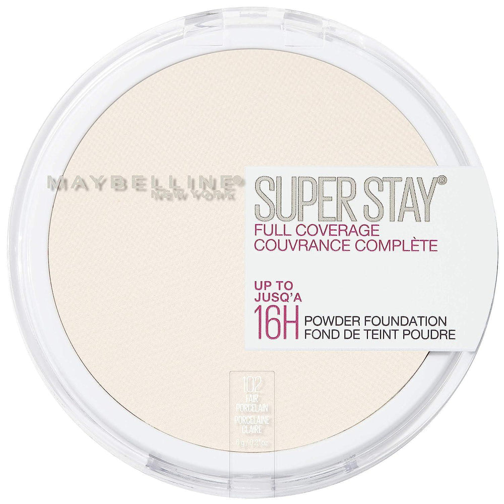 Maybelline Super Stay Full Coverage Powder Foundation Makeup, Up to 16 Hour Wear, Soft, Creamy Matte Foundation, 102 Fair Porcelain - The Beauty League Pakistan