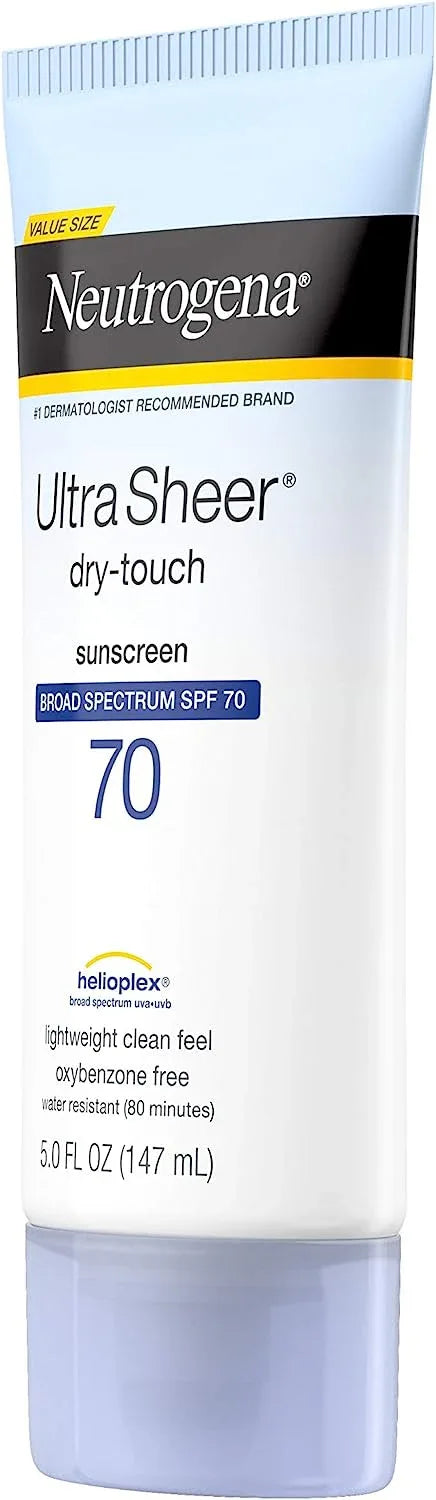 Neutrogena Ultra Sheer Dry-Touch Sunscreen Lotion, Broad Spectrum SPF 70 UVA/UVB Protection, Oxybenzone-Free, Light, Water Resistant, Non-Comedogenic & Non-Greasy 147ml - The Beauty League Pakistan