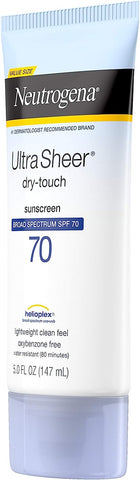 Neutrogena Ultra Sheer Dry-Touch Sunscreen Lotion, Broad Spectrum SPF 70 UVA/UVB Protection, Oxybenzone-Free, Light, Water Resistant, Non-Comedogenic & Non-Greasy 147ml