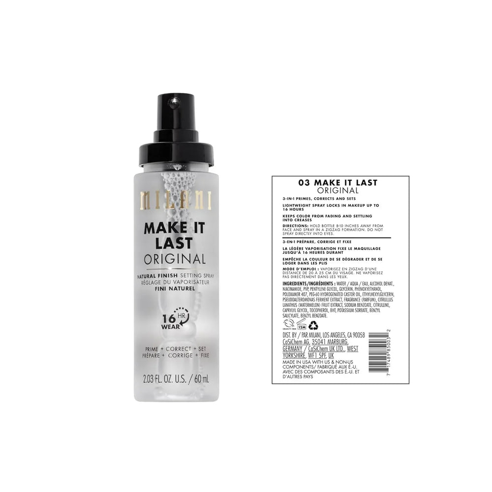 Milani Make It Last Setting Spray, Prime + Correct + Set, Natural Finish 60ml - The Beauty League Pakistan