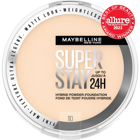 Maybelline Super Stay Up to 24HR Hybrid Powder-Foundation, Medium-to-Full Coverage Makeup, Matte Finish, 110