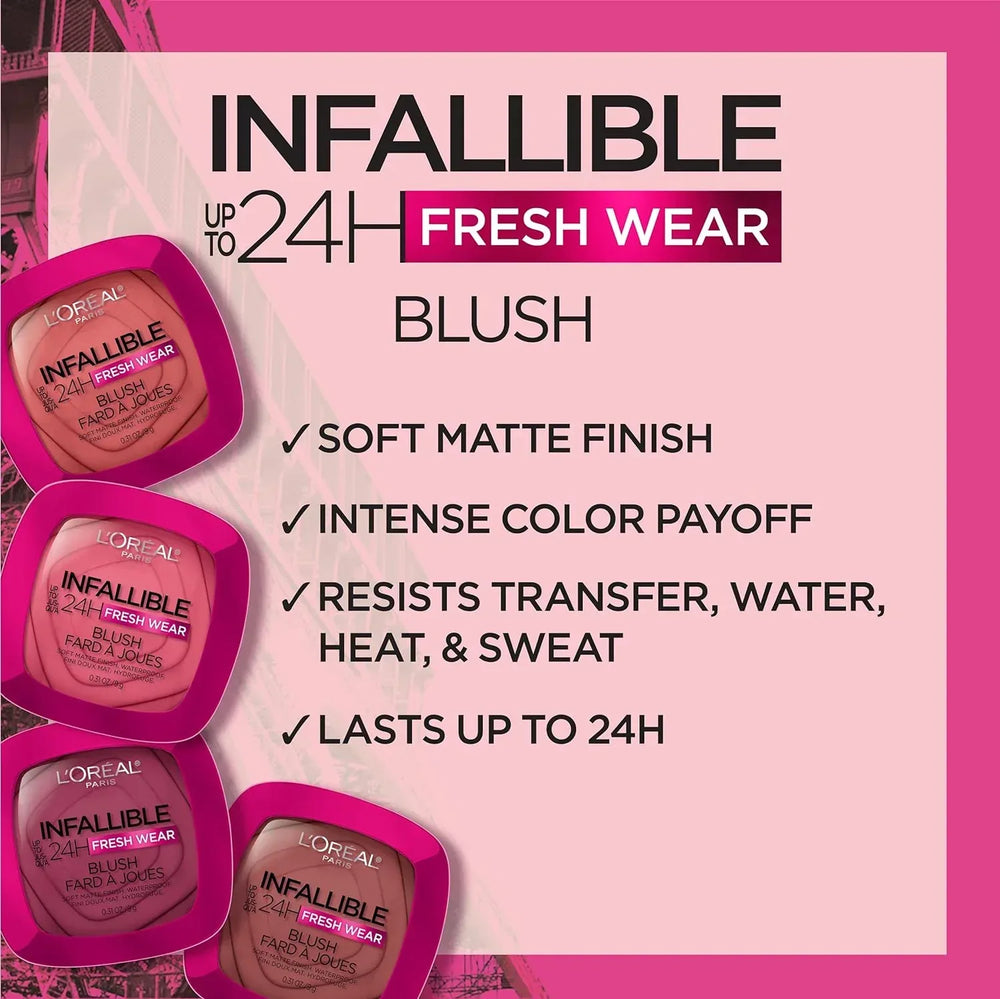 Loreal Infallible Up to 24H Fresh Wear Soft Matte Blush- 05 Fearless Coral - The Beauty League Pakistan