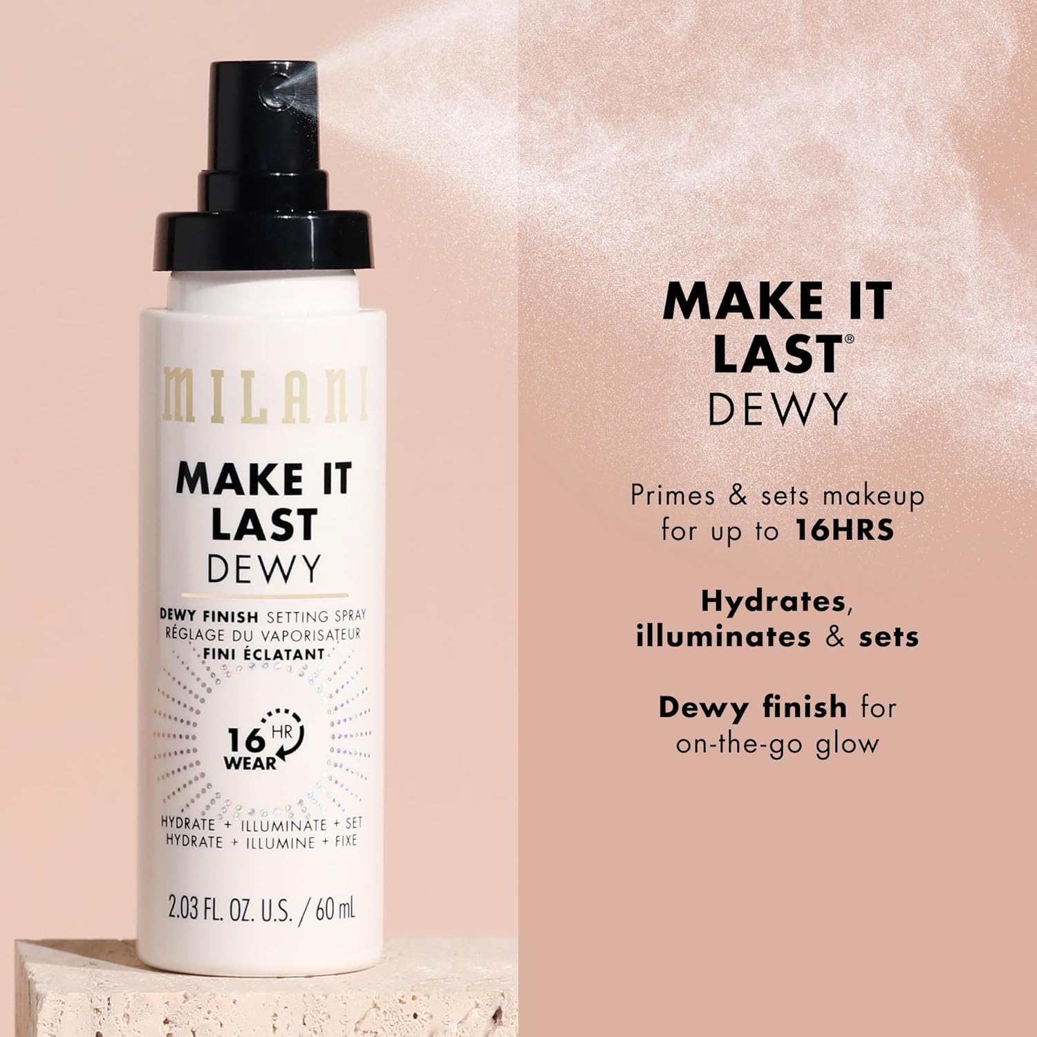 Milani Make it Last Dewy Setting Spray: Hydrate + Illuminate + Set 60ml