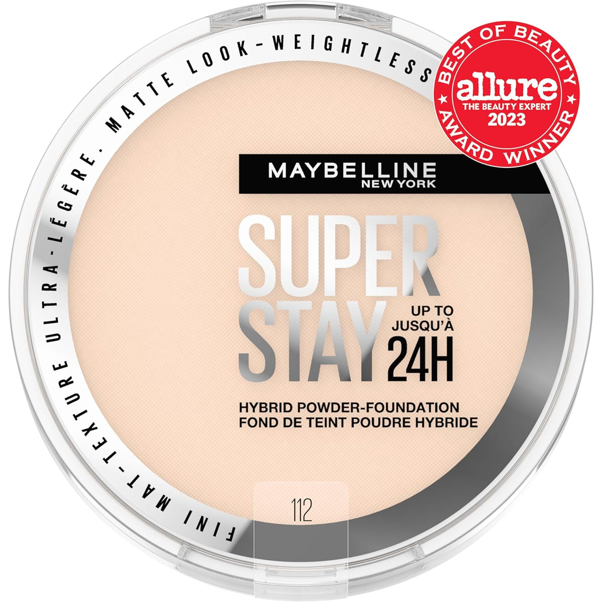 Maybelline Super Stay Up to 24HR Hybrid Powder-Foundation, Medium-to-Full Coverage Makeup, Matte Finish, 112,