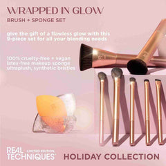 Real Techniques Wrapped In Glow Brush + Sponge 9 Piece Holiday Gift Set