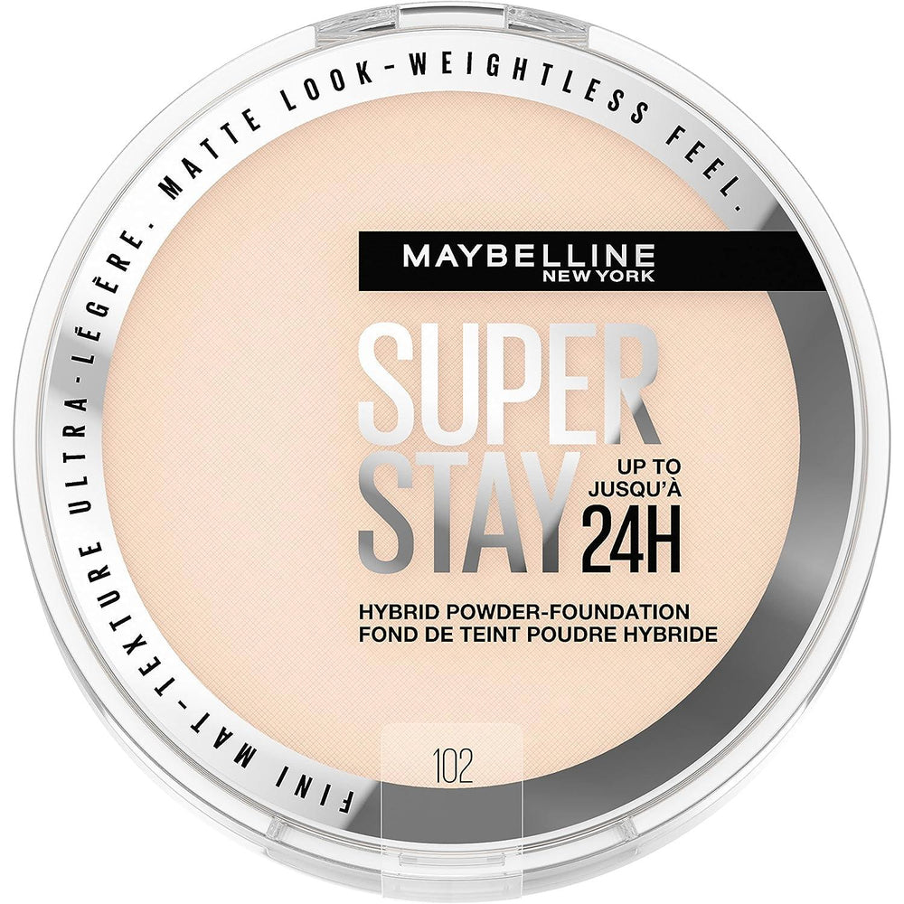 Maybelline Super Stay Up to 24HR Hybrid Powder-Foundation, Medium-to-Full Coverage Makeup, Matte Finish, 102, - The Beauty League Pakistan