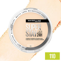 Maybelline Super Stay Up to 24HR Hybrid Powder-Foundation, Medium-to-Full Coverage Makeup, Matte Finish, 110