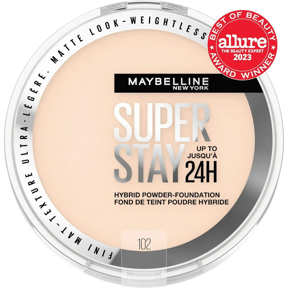 Maybelline Super Stay Up to 24HR Hybrid Powder-Foundation, Medium-to-Full Coverage Makeup, Matte Finish, 102, - The Beauty League Pakistan