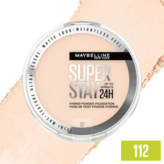 Maybelline Super Stay Up to 24HR Hybrid Powder-Foundation, Medium-to-Full Coverage Makeup, Matte Finish, 112,