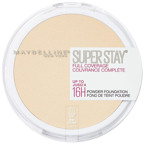 Maybelline New York Super Stay Full Coverage Powder Foundation Makeup, Up to 16 Hour Wear, Soft, Creamy Matte Foundation, 120 Classic Ivory