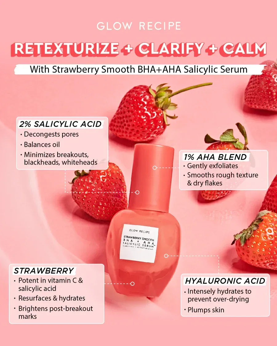 Glow Recipe Strawberry Smooth BHA + AHA Salicylic Acid Serum 30ml - The Beauty League Pakistan