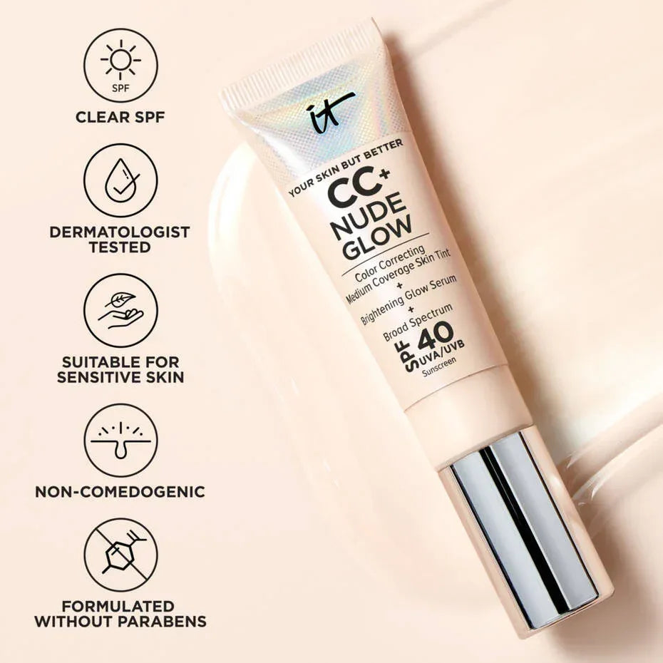 it cosmetic- CC+ Nude Glow Lightweight Foundation + Glow Serum with SPF 40 Fair Light (EXP05/24) - The Beauty League Pakistan