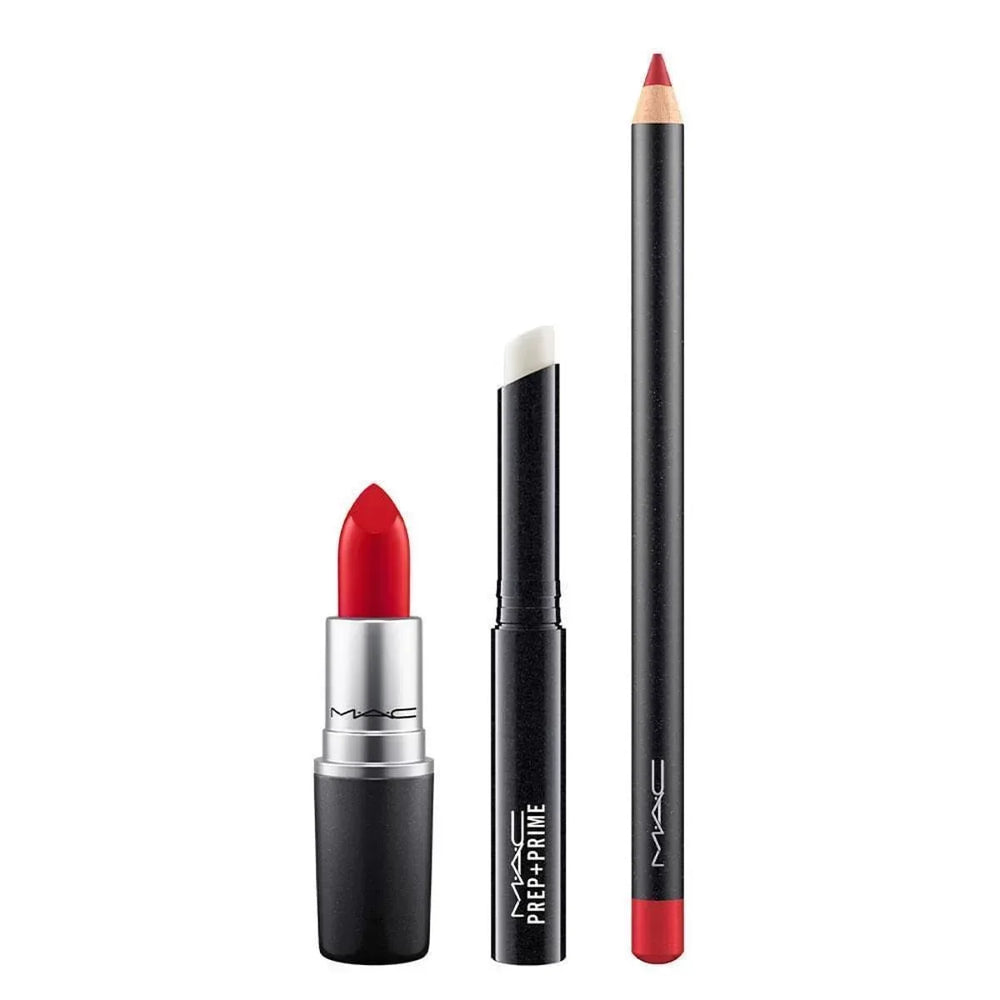 MAC Brave Red Kit - Lipstick (Brave Red) + Lip Pencil (Cherry) + Primer Kit - Colourless - The Beauty League Pakistan