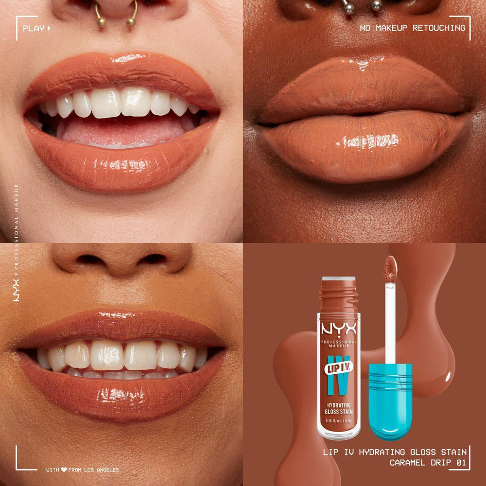 NYX- Lip I.V. Hydrating Lip Gloss Stain- 01 Caramel Drip - The Beauty League Pakistan
