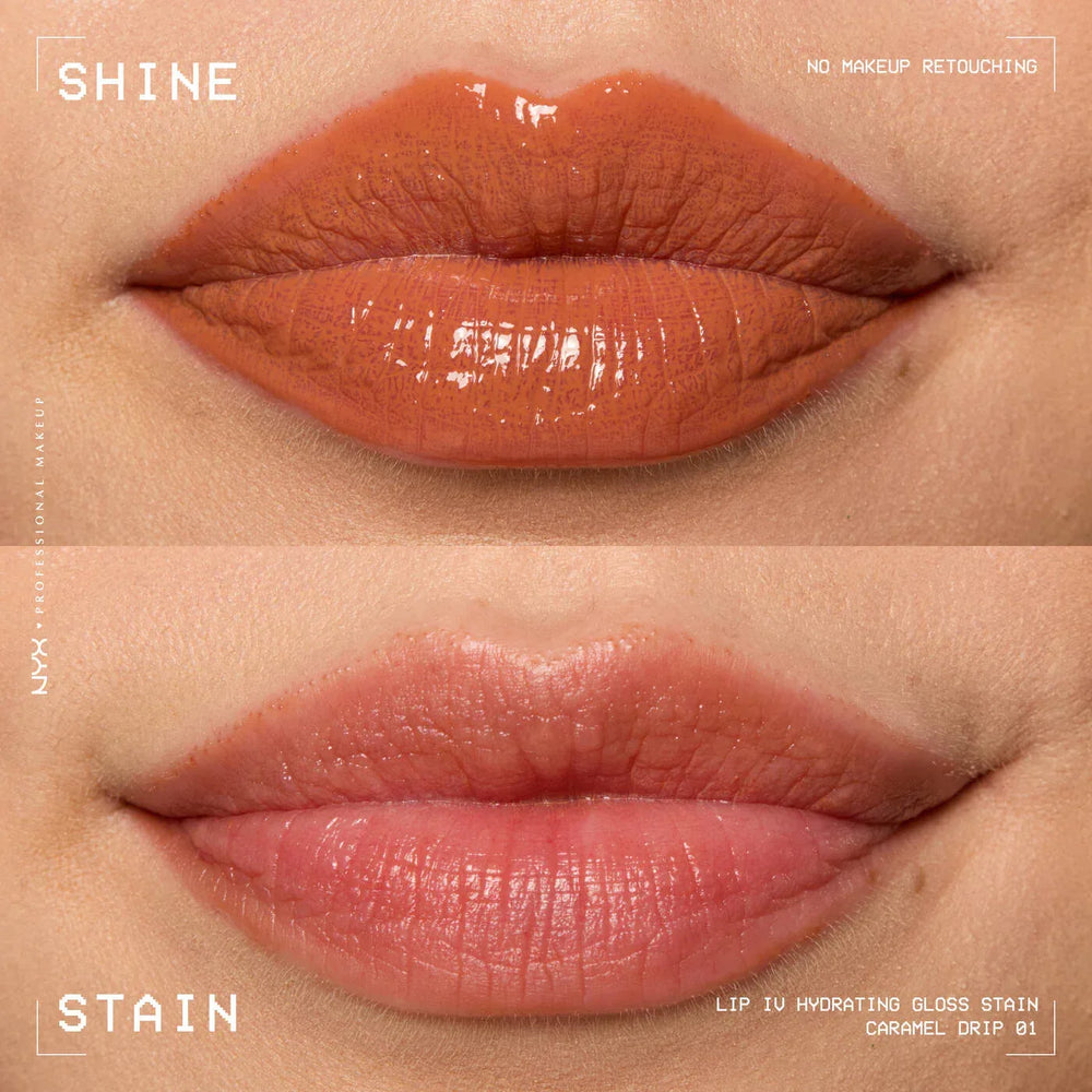 NYX- Lip I.V. Hydrating Lip Gloss Stain- 01 Caramel Drip - The Beauty League Pakistan