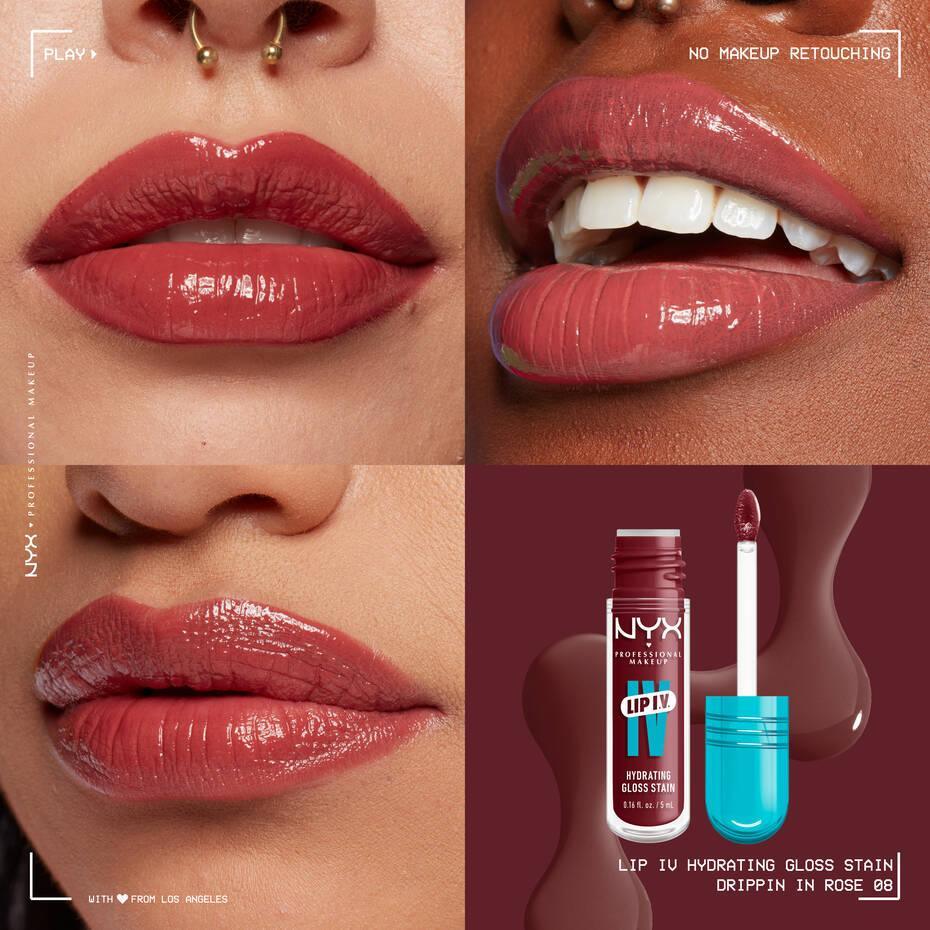 NYX- Lip I.V. Hydrating Lip Gloss Stain- 08 Drippin' In Rose - The Beauty League Pakistan