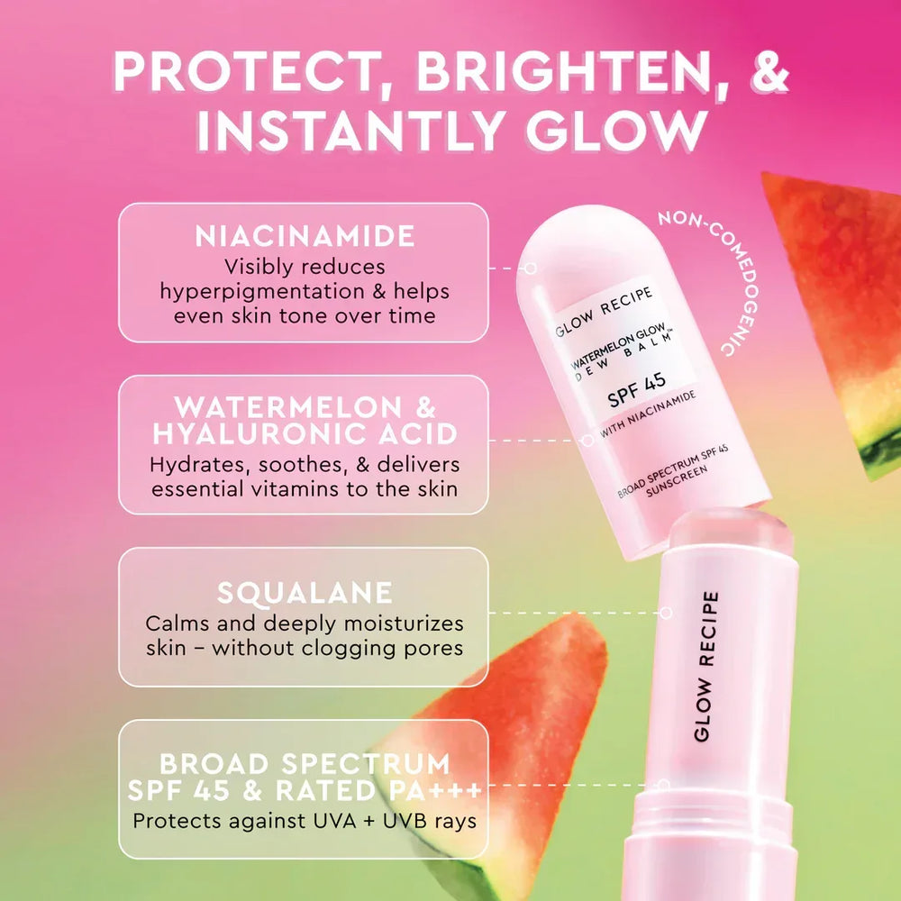 GLOW RECIPE - Watermelon Glow Niacinamide Dew Balm Face Sunscreen Stick- SPF 45 - The Beauty League Pakistan