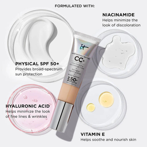 it Cosmetics- CC+ Cream Full-Coverage Foundation with SPF 50+ Fair Porcelain (EXP 10/24)