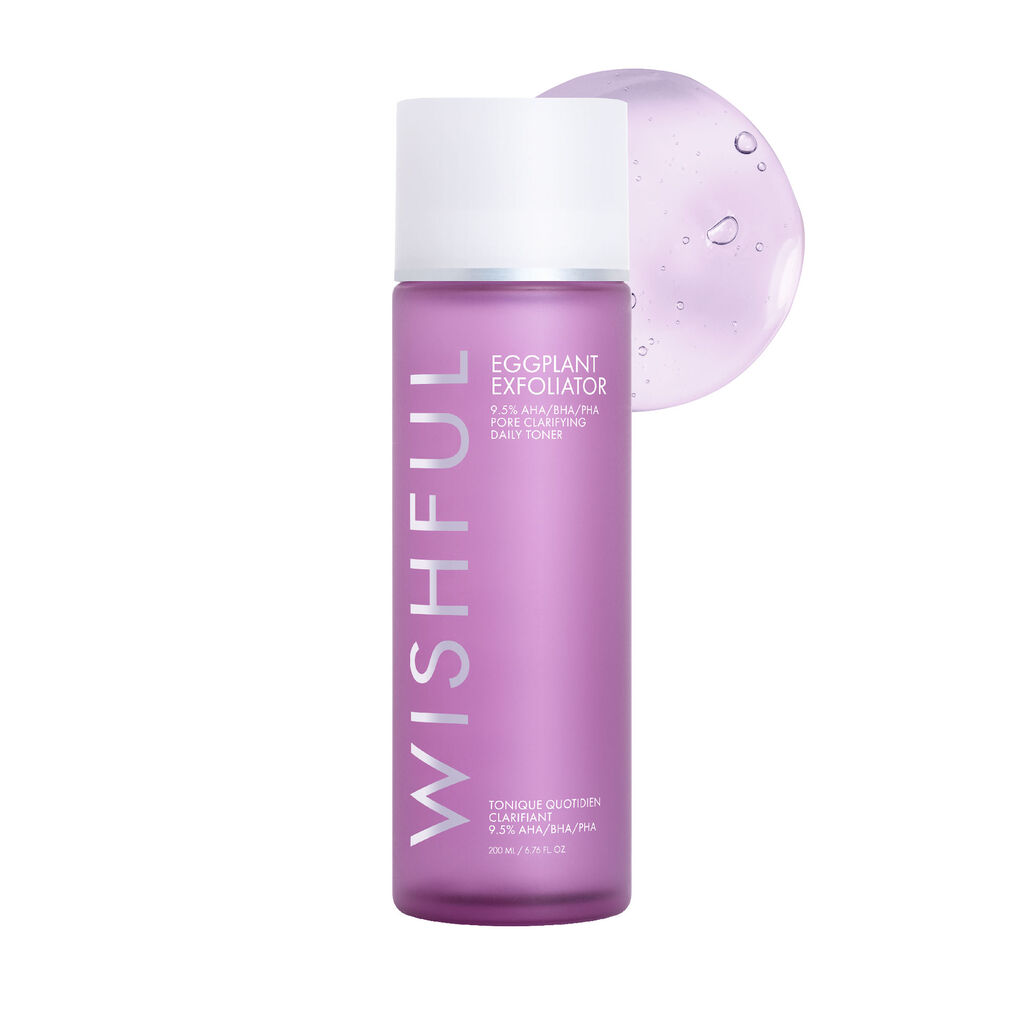 Huda Beauty- WISHFUL Eggplant Exfoliator: 9.5% AHA, BHA & PHA Pore Clarifying Daily Toner 200ml