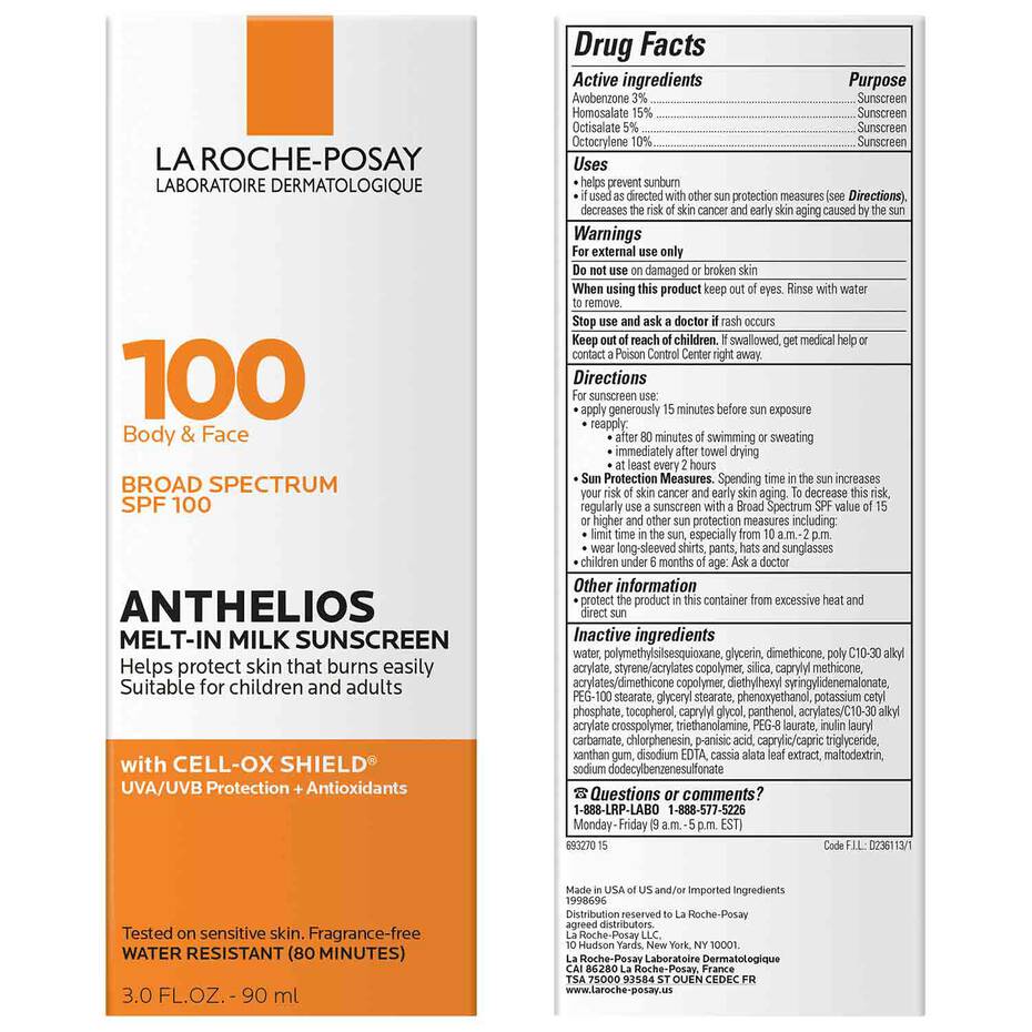 La Roche Posay- ANTHELIOS MELT-IN MILK SUNSCREEN FOR FACE & BODY SPF 100