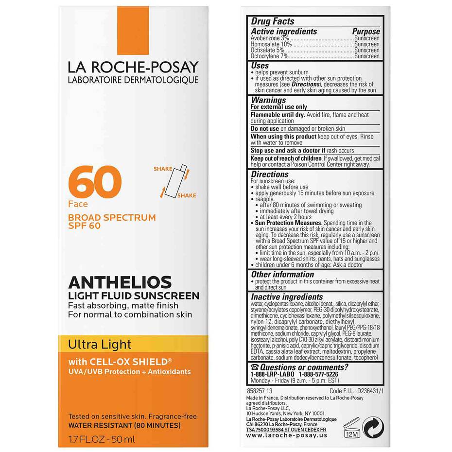 La Roche Posay- ANTHELIOS ULTRA LIGHT FLUID FACIAL SUNSCREEN SPF 60