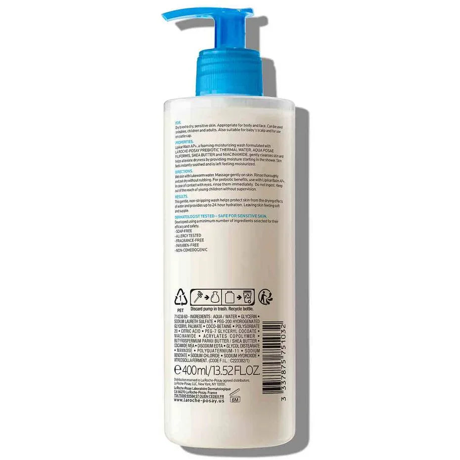La Roche Posay- Lipikar Wash AP+ Moisturizing Body & Face Wash 400ml (EXP2025) - The Beauty League Pakistan