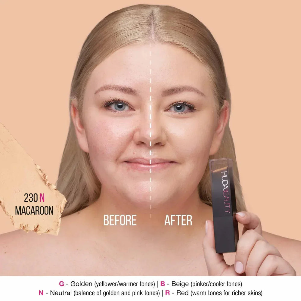 HUDA BEAUTY #FauxFilter Skin Finish Buildable Coverage Foundation Stick- 230N Macaroon - The Beauty League Pakistan