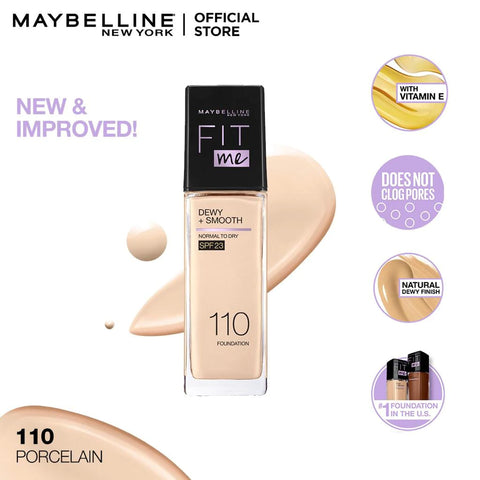 Maybelline- Fit Me Dewy + Smooth Liquid Foundation 110 Porcelain  - 30ml (France)