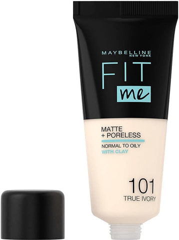 Maybelline Fit Me Foundation, Matte & Poreless, Full Coverage Blendable Normal to Oily Skin, 101 True Ivory