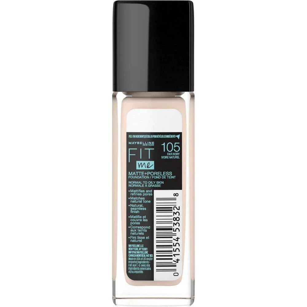 Maybelline- Fit Me Matte + Poreless Liquid Foundation Fair Ivory (105) USA - The Beauty League Pakistan