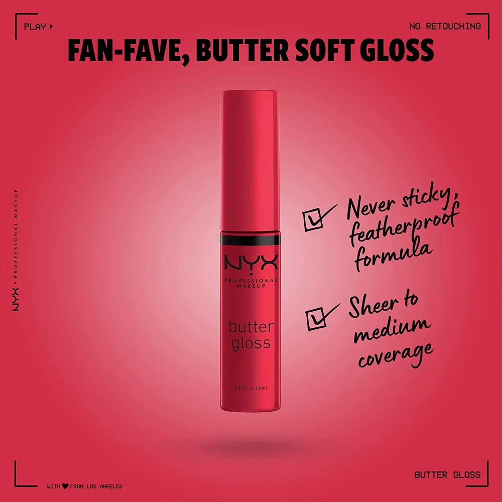NYX-Butter Gloss, Non-Sticky Lip Gloss - Red Velvet (Deep Red) - The Beauty League Pakistan