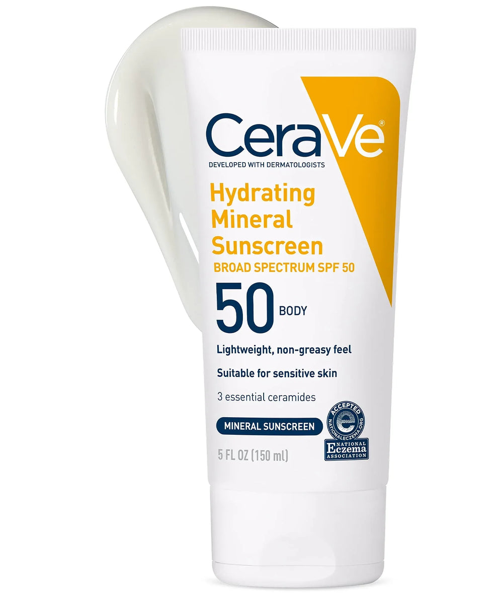 CeraVe 100% Mineral Sunscreen SPF 50 | Body Sunscreen with Zinc Oxide & Titanium Dioxide for Sensitive Skin | 5 oz, 1 Pack - The Beauty League Pakistan