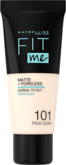 Maybelline Fit Me Foundation, Matte & Poreless, Full Coverage Blendable Normal to Oily Skin, 101 True Ivory