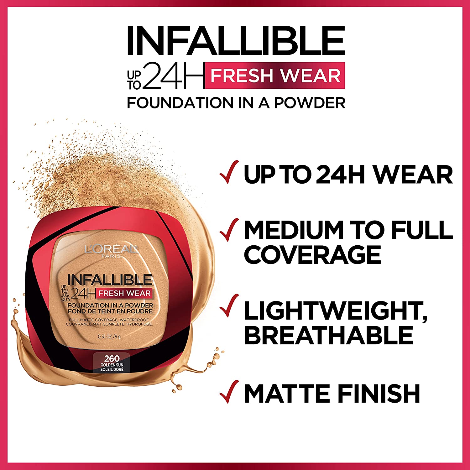 L'Oreal Paris- Infallible Fresh Wear Foundation In A Powder 24H Wear 10 Porcelain