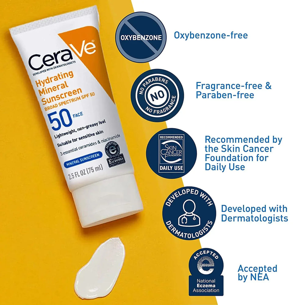 CeraVe Hydrating Sunscreen, Broad Spectrum, SPF 50, 75ml (EXP 10/25) - The Beauty League Pakistan