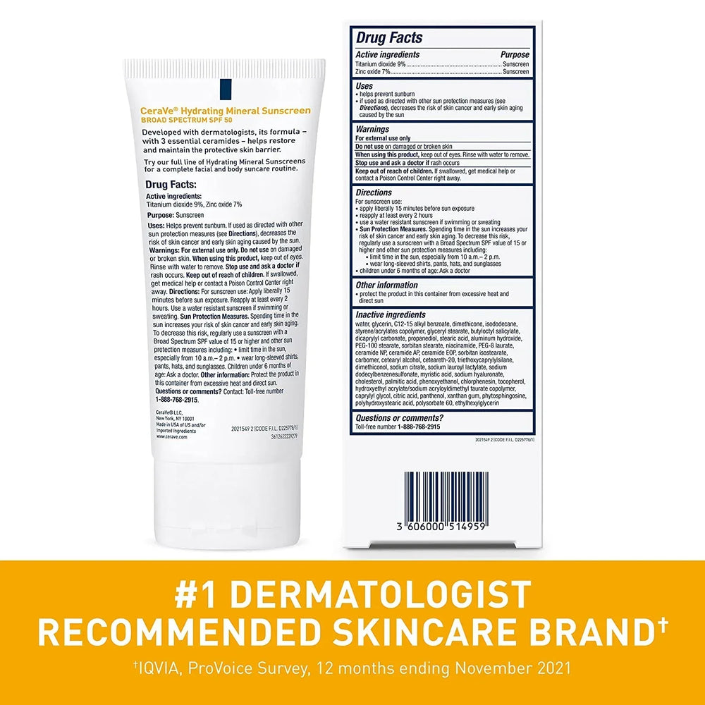 CeraVe Hydrating Sunscreen, Broad Spectrum, SPF 50, 75ml (EXP 10/25) - The Beauty League Pakistan
