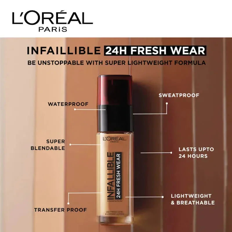 L’OREAL PARIS-Infallible 24hr Fresh wear Liquid Foundation – 145 Rose Beige - The Beauty League Pakistan